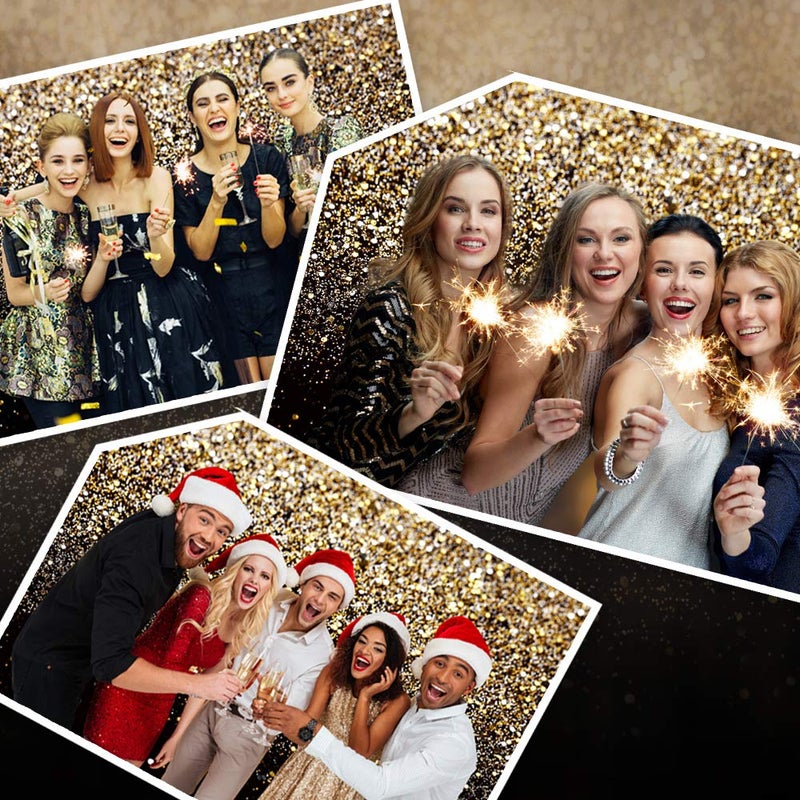 SJOLOON Black and Gold Backdrop Gold Spots Backdrop Vinyl Photography Backdrop Vintage Background for Family Birthday Party Newborn Studio Props 11547(8x8FT) - Image 2